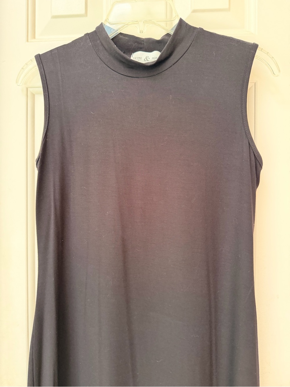 Thyme & Honey Black Mock Neck Mdi Stretch Knit Sheath Dress, Sleeveless, Sz S - Picture 2 of 15